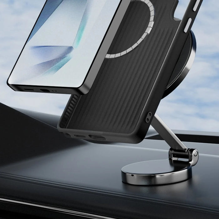 ABEEL For Samsung Galaxy S25 Case Magnetic Case Micro-Embossing PC TPU Aluminum Alloy Leather Phone Cover - 4