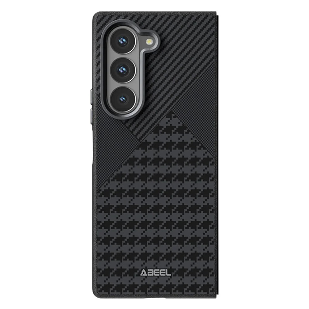 ABEEL For Samsung Galaxy Z Fold6 5G Magnetic Case Micro-Embossing PC TPU Aluminum Alloy Leather Phone Cover - 1