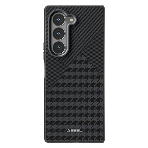 ABEEL For Samsung Galaxy Z Fold6 5G Magnetic Case Micro-Embossing PC TPU Aluminum Alloy Leather Phone Cover - 1