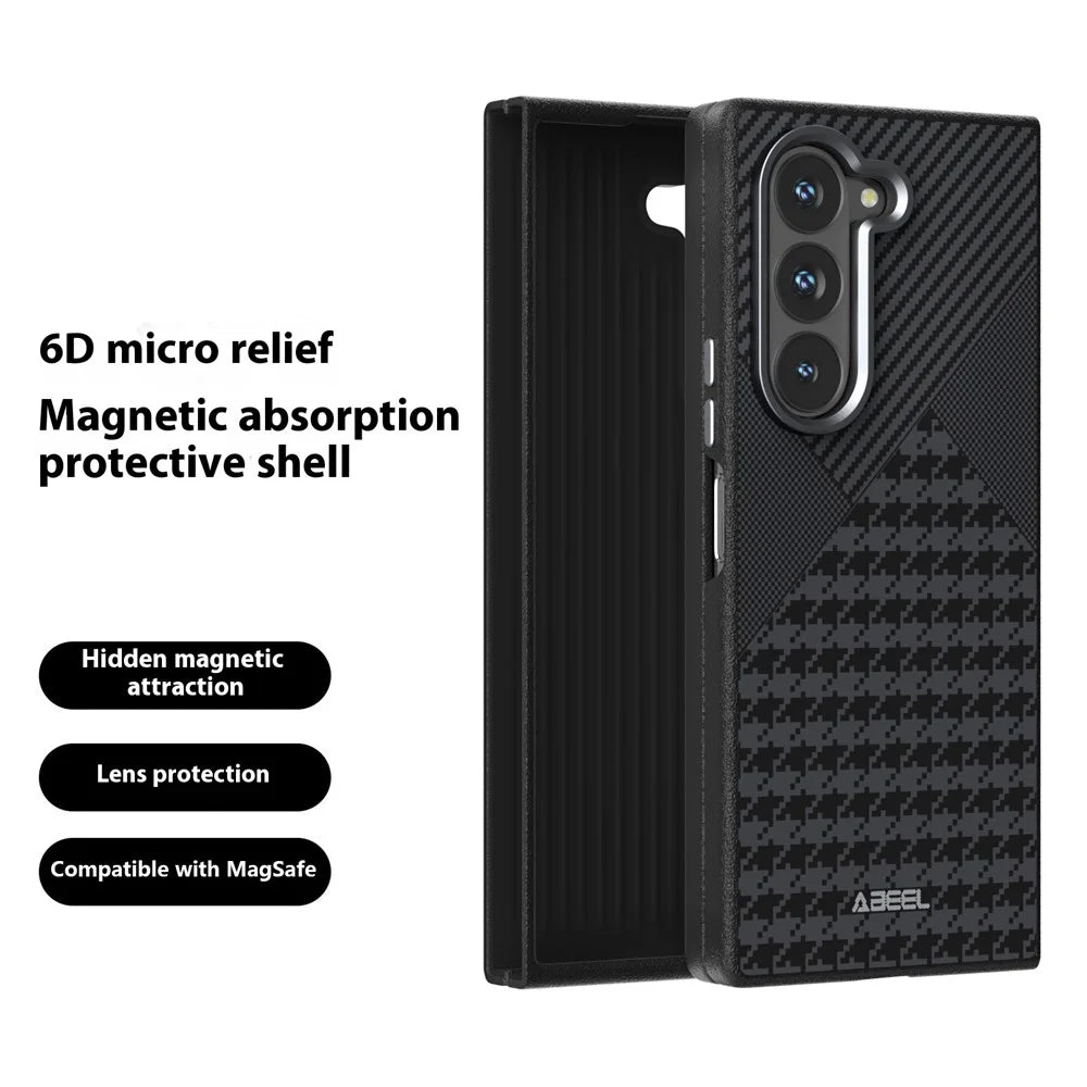 ABEEL For Samsung Galaxy Z Fold6 5G Magnetic Case Micro-Embossing PC TPU Aluminum Alloy Leather Phone Cover - 2