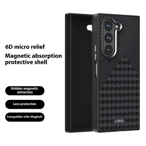 ABEEL For Samsung Galaxy Z Fold6 5G Magnetic Case Micro-Embossing PC TPU Aluminum Alloy Leather Phone Cover - 2