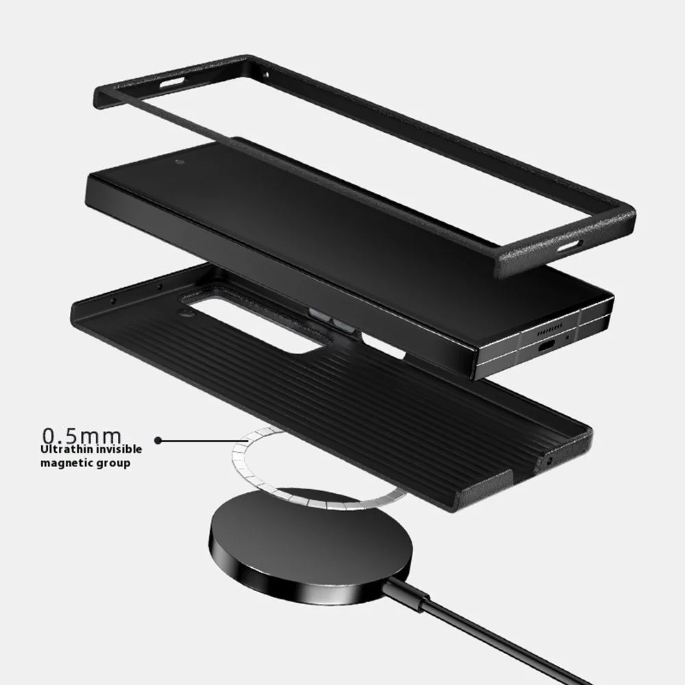 ABEEL For Samsung Galaxy Z Fold6 5G Magnetic Case Micro-Embossing PC TPU Aluminum Alloy Leather Phone Cover - 3