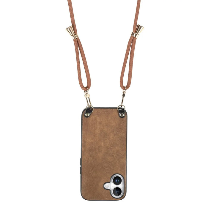 For iPhone 16 Plus Retro Leather Phone Back Cover with Adjustable Strap - Brown - 3