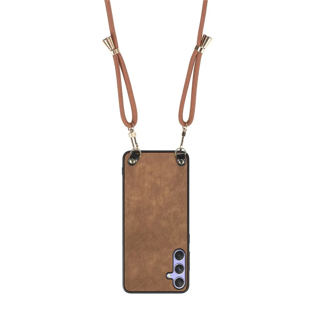 For Samsung Galaxy A26 5G Retro Leather Phone Back Cover with Adjustable Strap - Brown - 3