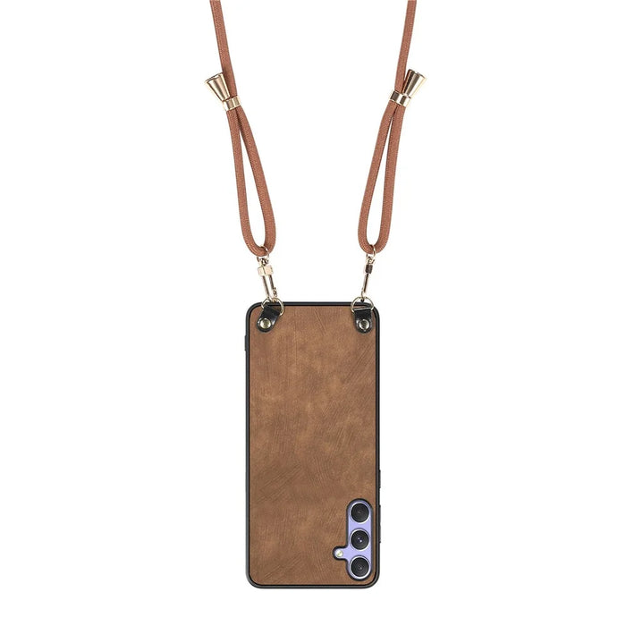 For Samsung Galaxy A14 4G / Galaxy A14 5G Retro Leather Phone Back Cover with Adjustable Strap - Brown - 3