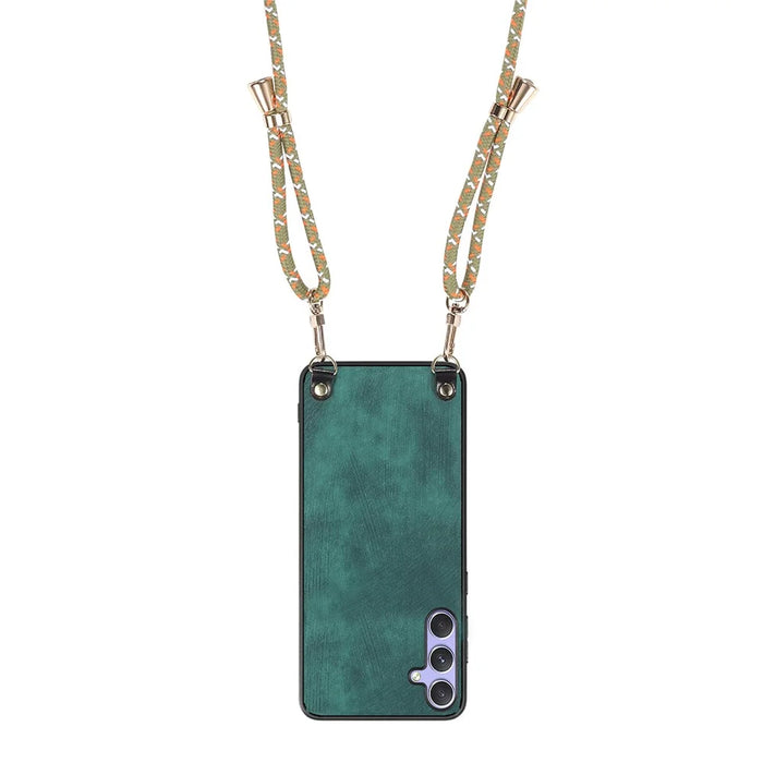 For Samsung Galaxy A05s 4G Retro Leather Phone Back Cover with Adjustable Strap - Green - 3