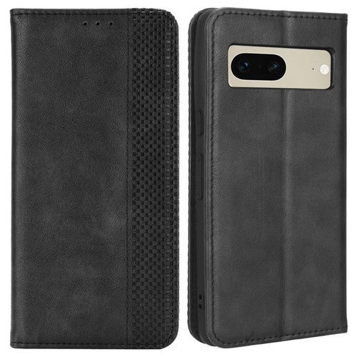 Cell Phone Cover For Google Pixel 7 5G, Wallet Case Magnetic Auto Closing PU Leather Retro Imprint Pattern Anti-Srcratch Phone Shell with Stand - Black - 1