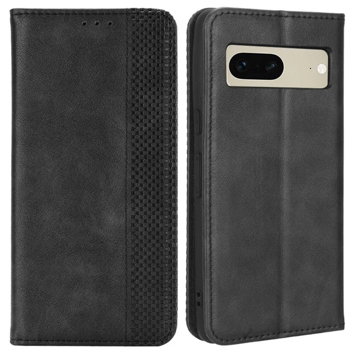 Cell Phone Cover For Google Pixel 7 5G, Wallet Case Magnetic Auto Closing PU Leather Retro Imprint Pattern Anti-Srcratch Phone Shell with Stand - Black - 1