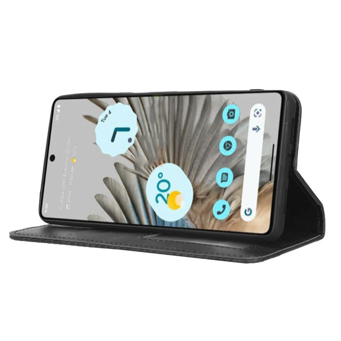 Cell Phone Cover For Google Pixel 7 5G, Wallet Case Magnetic Auto Closing PU Leather Retro Imprint Pattern Anti-Srcratch Phone Shell with Stand - Black - 3