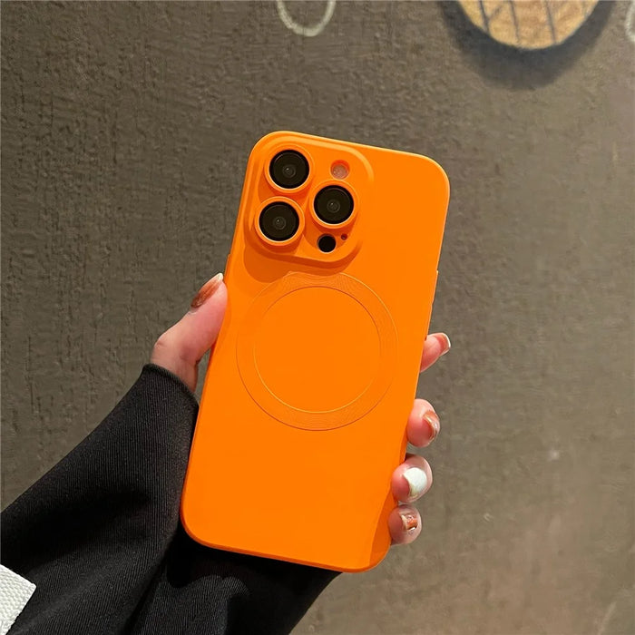 For iPhone 15 Pro Max Case Compatible with MagSafe Liquid Silicone Phone Cover with Tempered Glass Lens Protector - Orange - 2