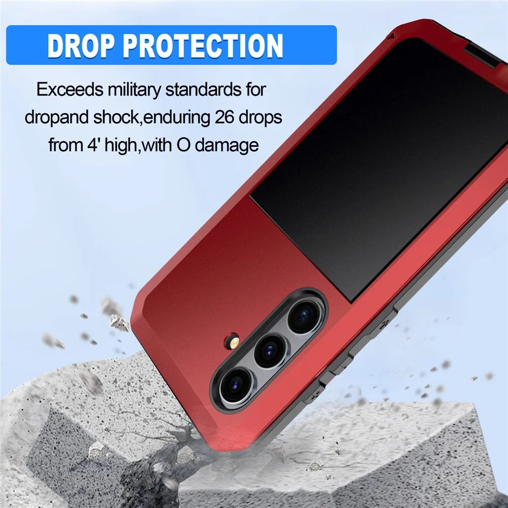For Samsung Galaxy S25 Case Silicone + Metal Anti-Drop Phone Cover with Tempered Glass Film - Red - 2
