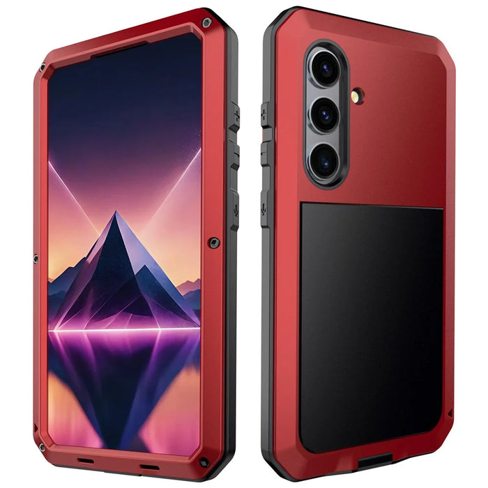 For Samsung Galaxy S25+ Case Silicone+Metal Phone Cover with PET Screen Protector - Red - 1