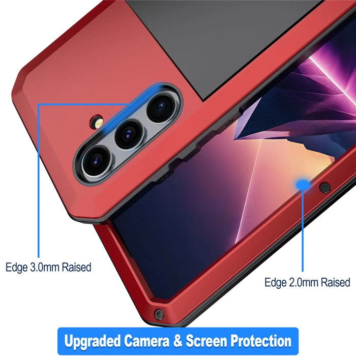 For Samsung Galaxy S25+ Case Silicone+Metal Phone Cover with PET Screen Protector - Red - 3