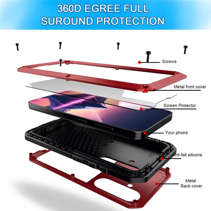 For Samsung Galaxy S25+ Case Silicone+Metal Phone Cover with PET Screen Protector - Red - 4