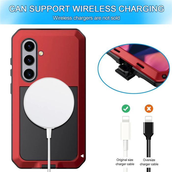 For Samsung Galaxy S25+ Case Silicone+Metal Phone Cover with PET Screen Protector - Red - 5