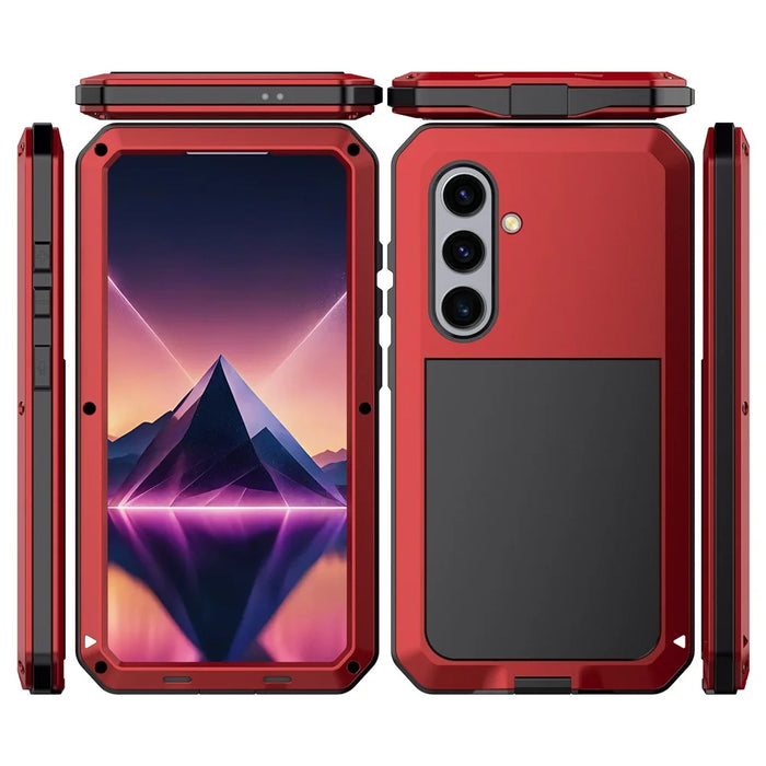 For Samsung Galaxy S25+ Case Silicone+Metal Phone Cover with PET Screen Protector - Red - 7