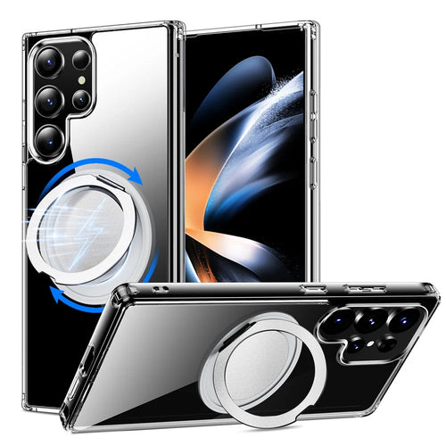 For Samsung Galaxy S24 Ultra Shockproof Case TPU PC Rotating Kickstand Clear Phone Cover - 1