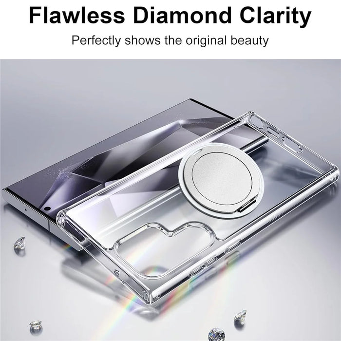 For Samsung Galaxy S24 Ultra Shockproof Case TPU PC Rotating Kickstand Clear Phone Cover - 2