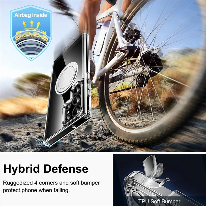 For Samsung Galaxy S24 Ultra Shockproof Case TPU PC Rotating Kickstand Clear Phone Cover - 3