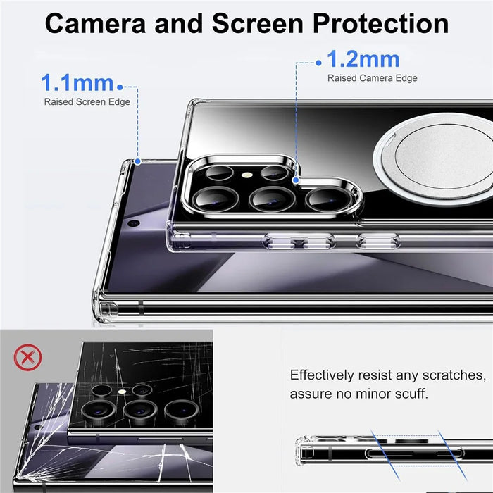 For Samsung Galaxy S24 Ultra Shockproof Case TPU PC Rotating Kickstand Clear Phone Cover - 4