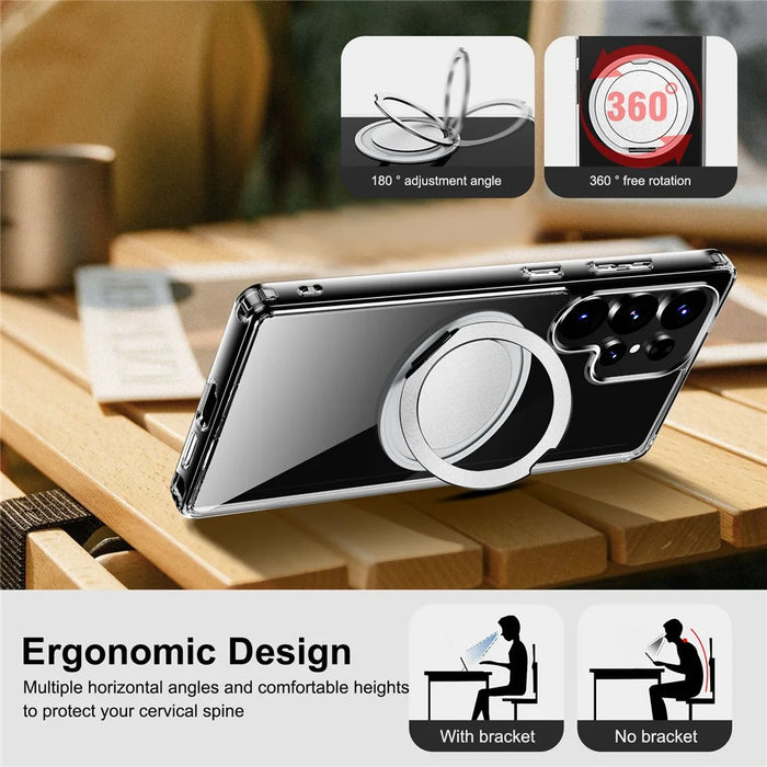 For Samsung Galaxy S24 Ultra Shockproof Case TPU PC Rotating Kickstand Clear Phone Cover - 6