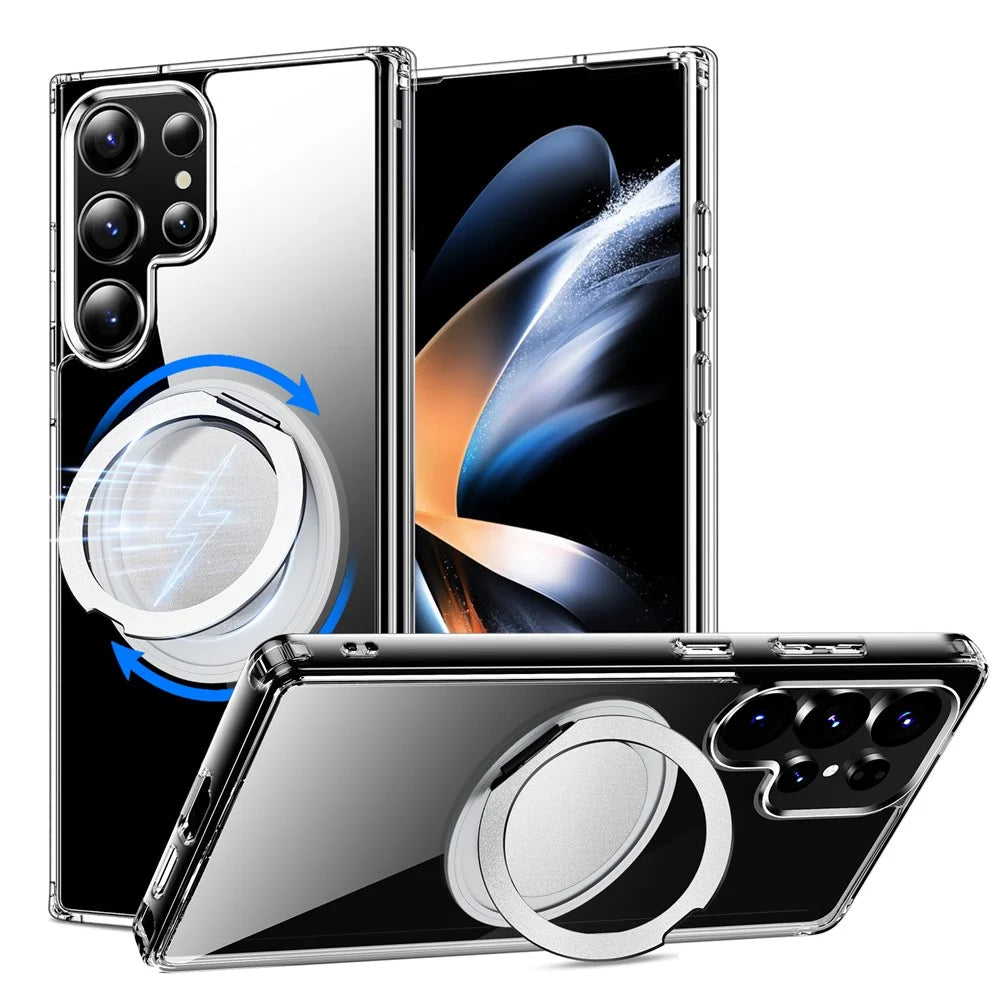 For Samsung Galaxy S25 Ultra Shockproof Case TPU PC Rotating Kickstand Clear Phone Cover - 1