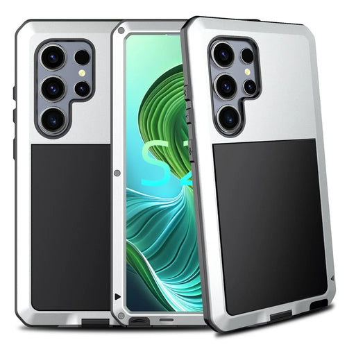 For Samsung Galaxy S25 Ultra Case Silicone + Metal Anti-Drop Phone Cover with Tempered Glass Film - Silver - 1