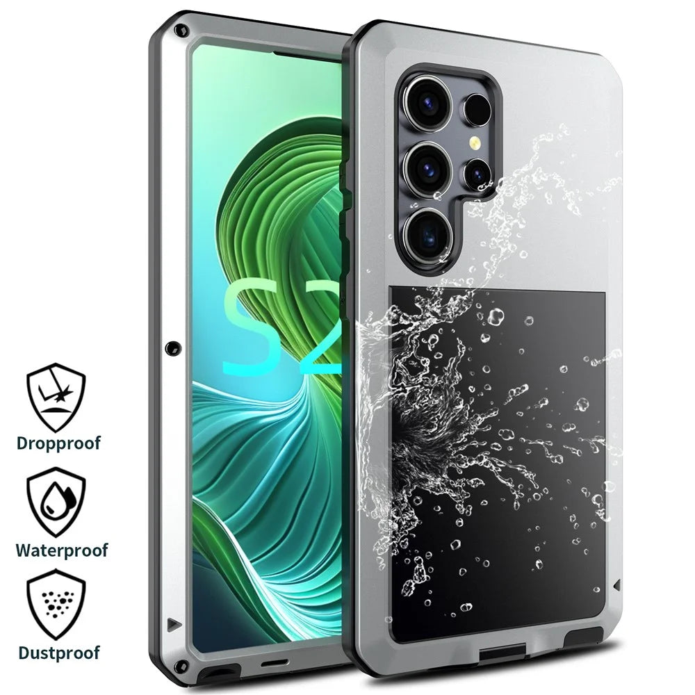 For Samsung Galaxy S25 Ultra Case Silicone + Metal Anti-Drop Phone Cover with Tempered Glass Film - Silver - 2
