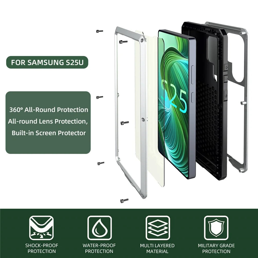 For Samsung Galaxy S25 Ultra Case Silicone + Metal Anti-Drop Phone Cover with Tempered Glass Film - Silver - 3