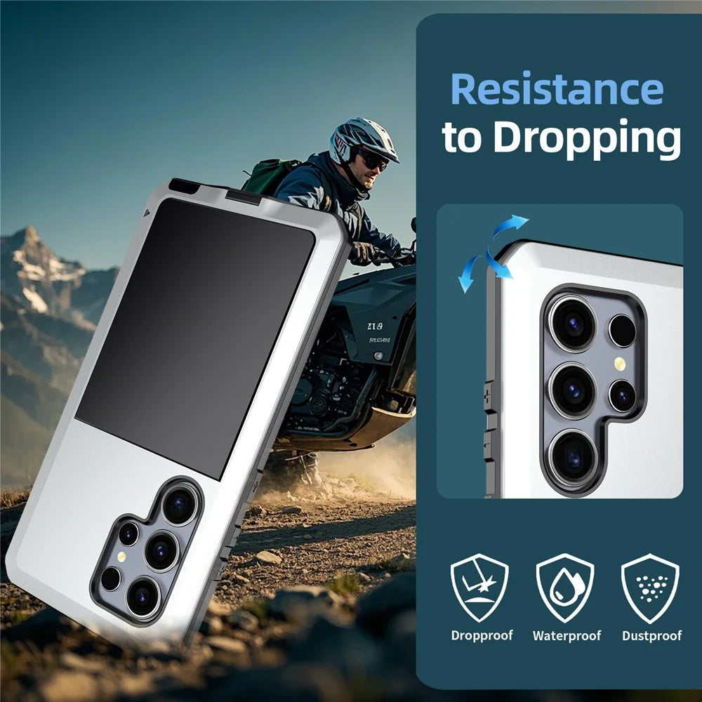 For Samsung Galaxy S25 Ultra Case Silicone + Metal Anti-Drop Phone Cover with Tempered Glass Film - Silver - 4