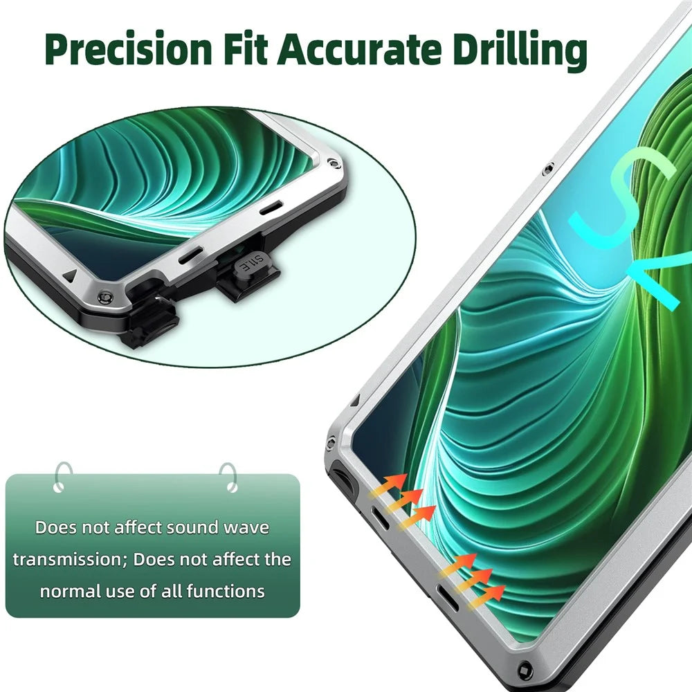 For Samsung Galaxy S25 Ultra Case Silicone + Metal Anti-Drop Phone Cover with Tempered Glass Film - Silver - 6