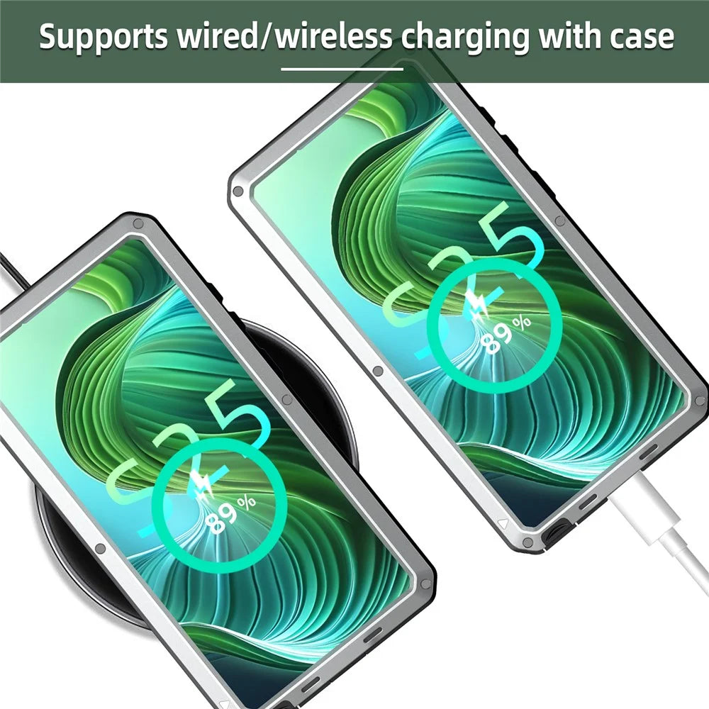 For Samsung Galaxy S25 Ultra Case Silicone + Metal Anti-Drop Phone Cover with Tempered Glass Film - Silver - 7