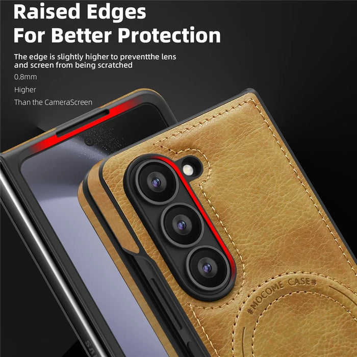 For Samsung Galaxy Z Fold5 5G Magnetic Case with Folded Kickstand PC Silicone Leather Phone Back Cover  - Brown - 6