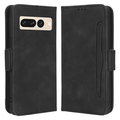 Anti-drop Cell Phone Cover For Google Pixel 7 Pro 5G, Multiple Card Slots PU Leather Wallet Case Dual Magnetic Clasp Phone Shell with Stand - Black - 1