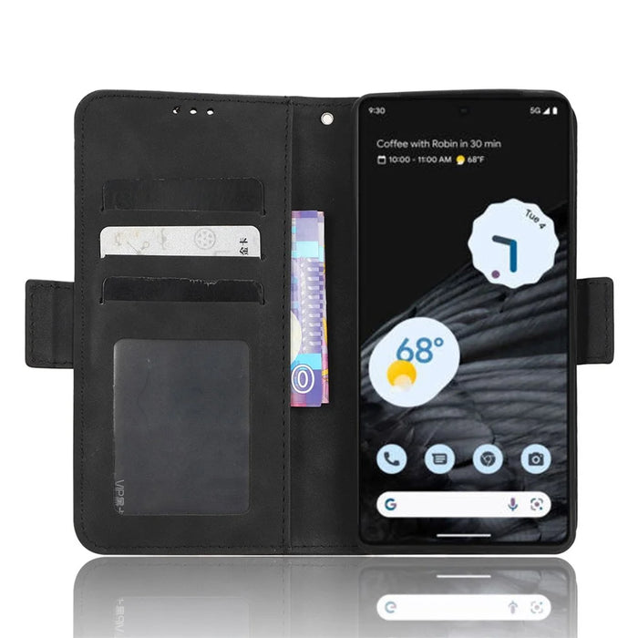 Anti-drop Cell Phone Cover For Google Pixel 7 Pro 5G, Multiple Card Slots PU Leather Wallet Case Dual Magnetic Clasp Phone Shell with Stand - Black - 2