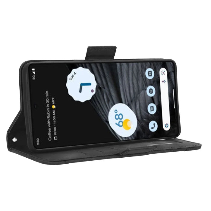 Anti-drop Cell Phone Cover For Google Pixel 7 Pro 5G, Multiple Card Slots PU Leather Wallet Case Dual Magnetic Clasp Phone Shell with Stand - Black - 3