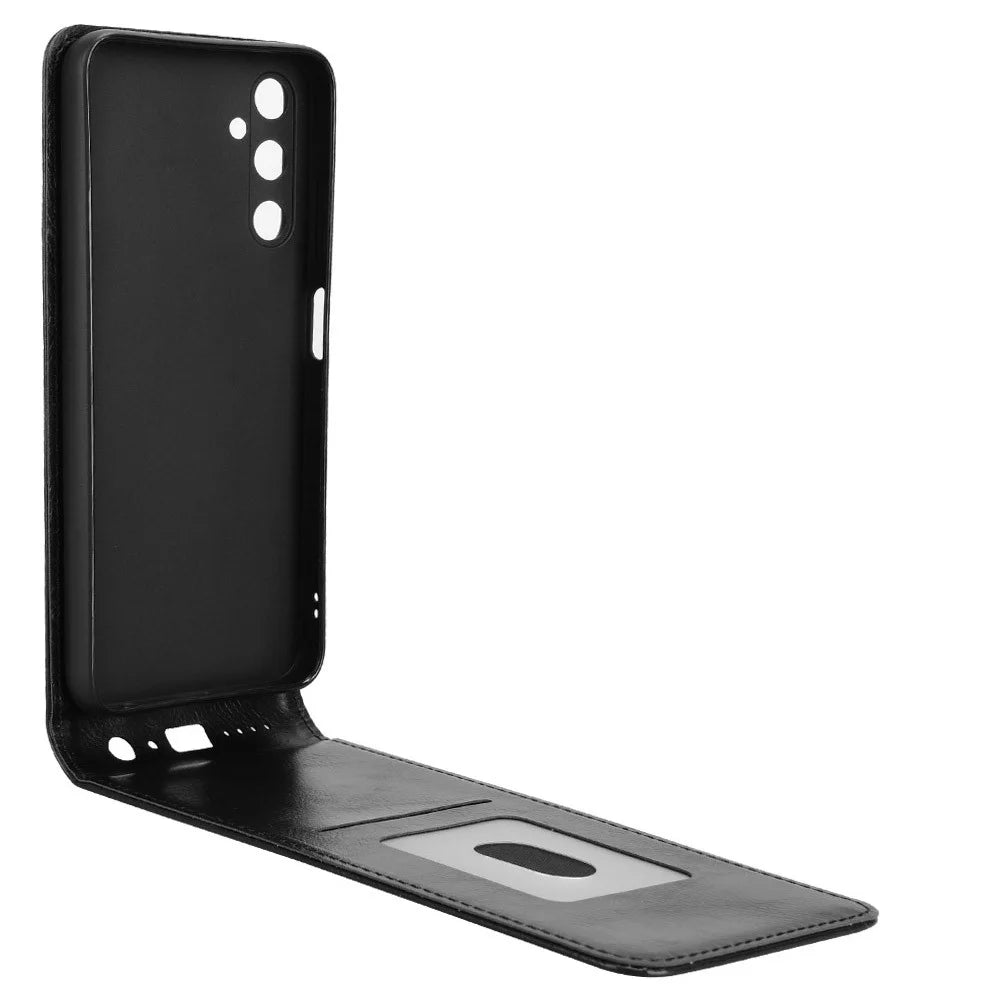 For Samsung Galaxy M14 4G / A05s 4G Case with Card Slot Magnetic Vertical Flip Leather Phone Cover - Black - 2