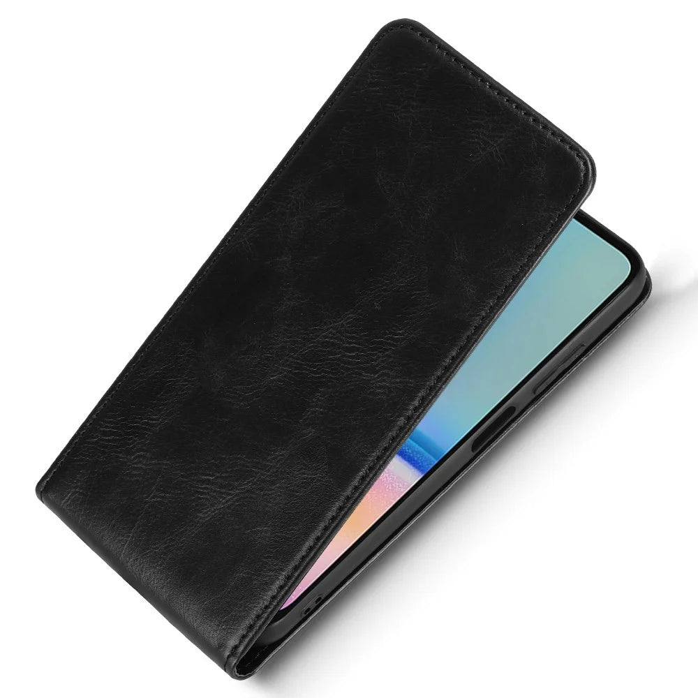 For Samsung Galaxy M14 4G / A05s 4G Case with Card Slot Magnetic Vertical Flip Leather Phone Cover - Black - 3