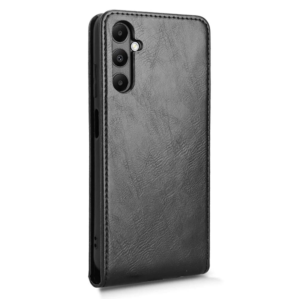 For Samsung Galaxy M14 4G / A05s 4G Case with Card Slot Magnetic Vertical Flip Leather Phone Cover - Black - 6