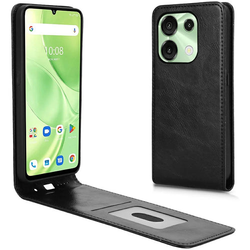 For Umidigi G9 5G  /  Note 90 Case with Card Slot Magnetic Vertical Flip Leather Phone Cover - Black - 1