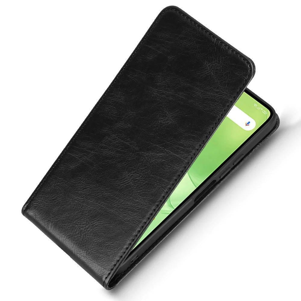 For Umidigi G9 5G  /  Note 90 Case with Card Slot Magnetic Vertical Flip Leather Phone Cover - Black - 5