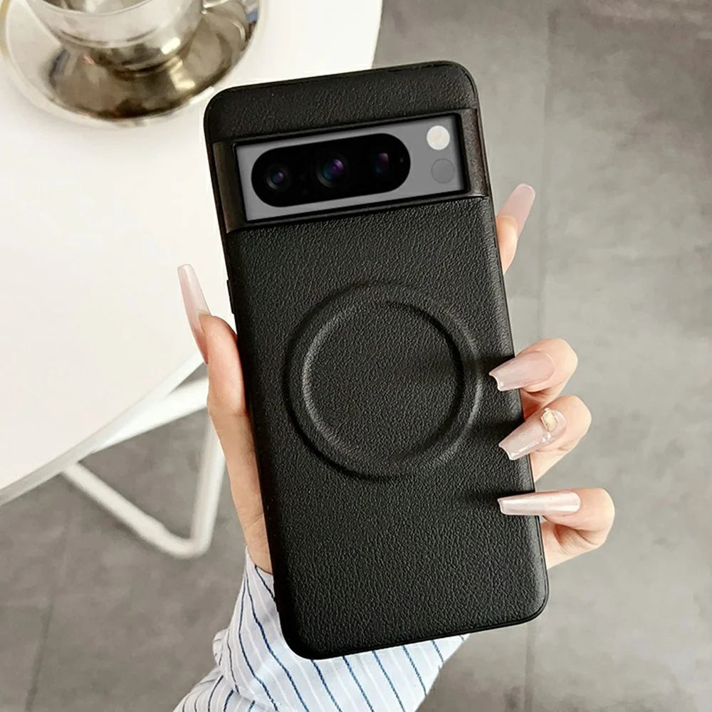 For Google Pixel 8 Pro Magnetic Case PU + TPU Phone Back Cover - Black - 1