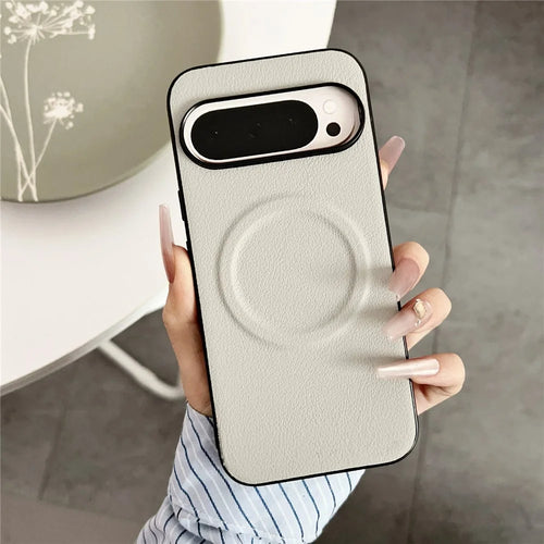 For Google Pixel 9 Pro  /  Pixel 9 Magnetic Case PU + TPU Phone Back Cover - White - 1