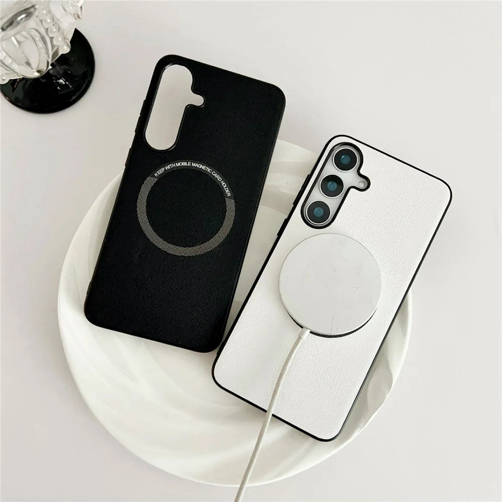 For Samsung Galaxy S24 FE Magnetic Case Anti-Drop PU Leather + TPU Cover - White - 2
