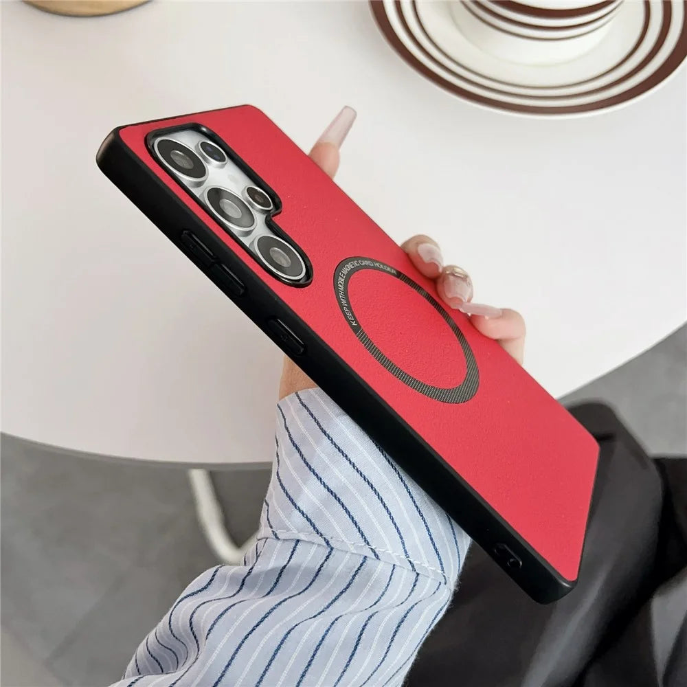 For Samsung Galaxy S25 Ultra Magnetic Case Anti-Drop PU Leather + TPU Cover - Red - 4