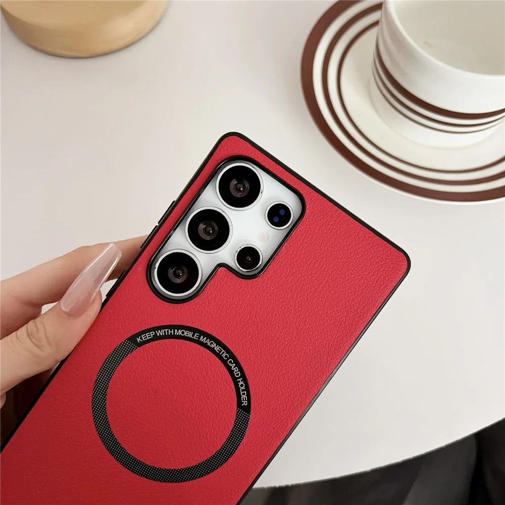 For Samsung Galaxy S25 Ultra Magnetic Case Anti-Drop PU Leather + TPU Cover - Red - 6