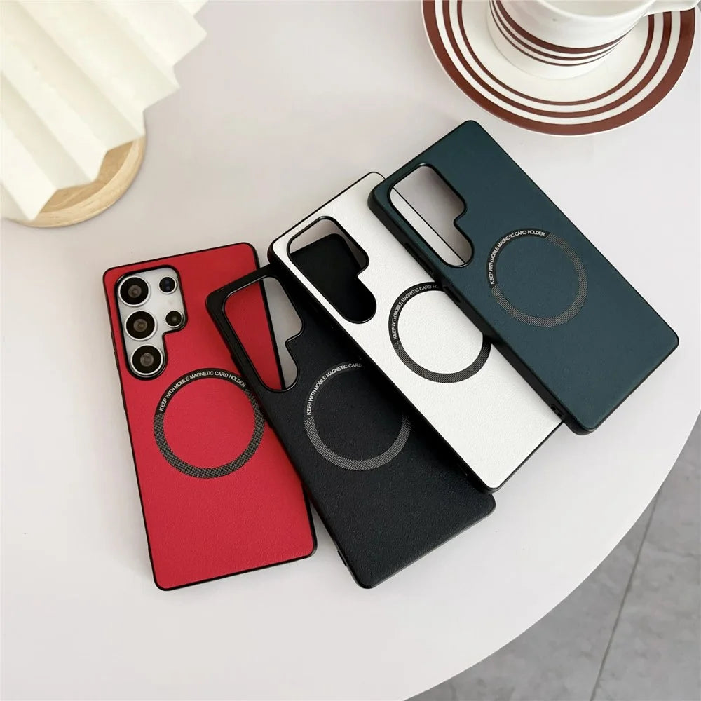 For Samsung Galaxy S25 Ultra Magnetic Case Anti-Drop PU Leather + TPU Cover - Red - 7