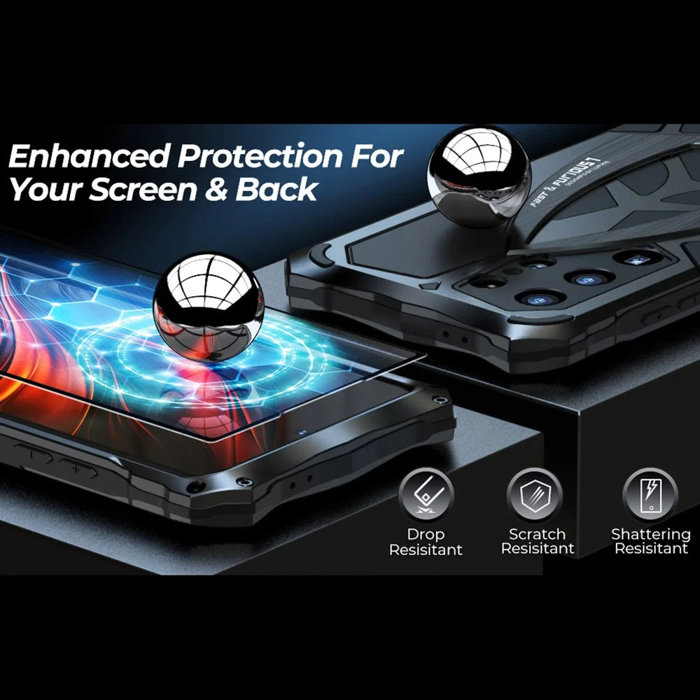 LUPHIE For Samsung Galaxy S25 Ultra Case Sports Car Design Shockproof Metal + TPU Phone Cover with Screen Protector - Black - 2