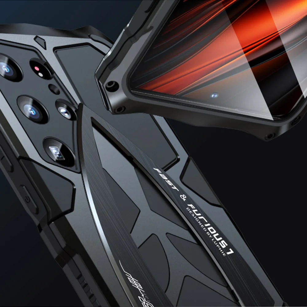 LUPHIE For Samsung Galaxy S25 Ultra Case Sports Car Design Shockproof Metal + TPU Phone Cover with Screen Protector - Black - 5