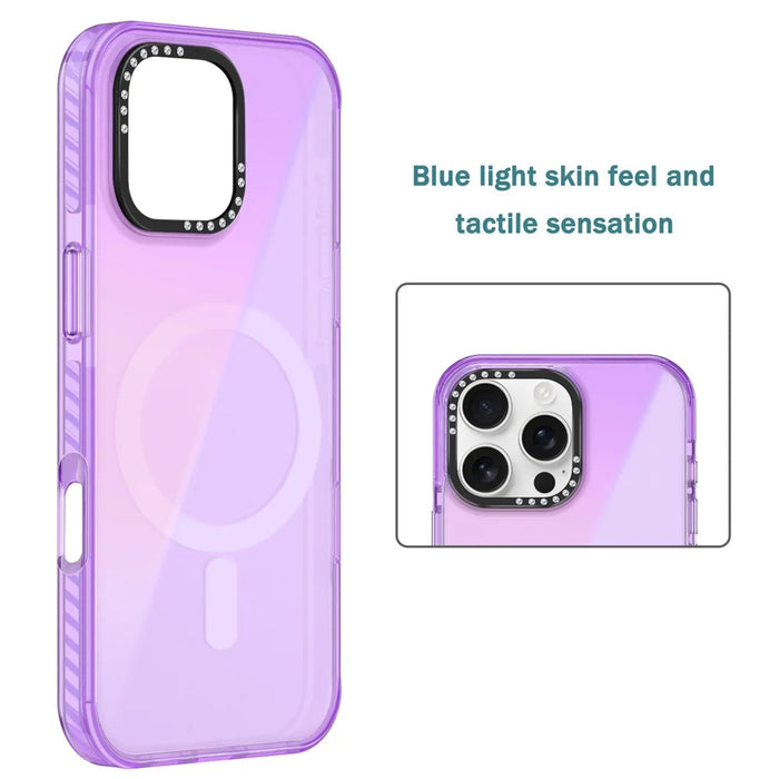 For iPhone 16 Pro Max Magnetic Case IMD TPU + PC Phone Back Cover with Metal Lens Frame - Purple - 3